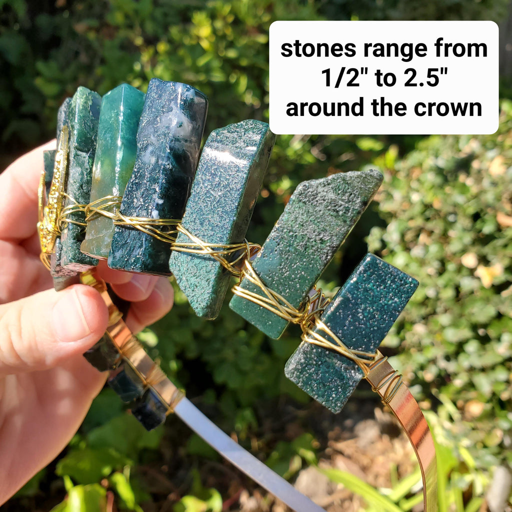 Moss Agate Crown with Moon Phase - Grounding, Reflection, New Beginnings - Green Goddess Crystal Moon Healing Crystal Gemstone Headpiece