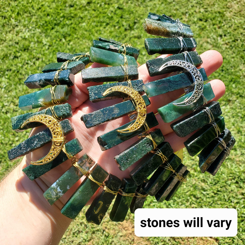 Moss Agate Crown with Moon Phase - Grounding, Reflection, New Beginnings - Green Goddess Crystal Moon Healing Crystal Gemstone Headpiece