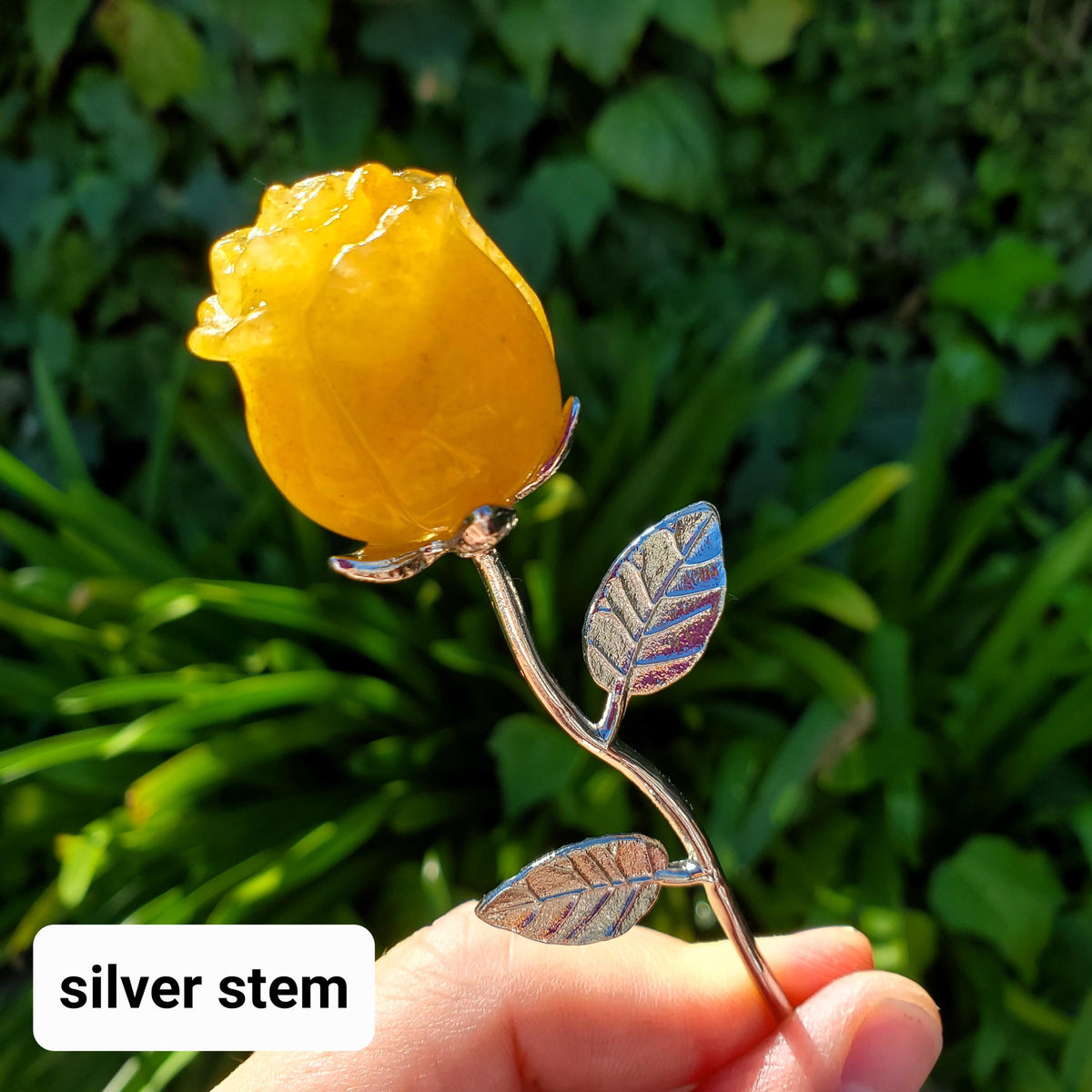 Small Golden Healer Rose on Metal Stem - Balance, Power, Energizing, Grounding - Cute Crystal Flower Display Healing Gemstone