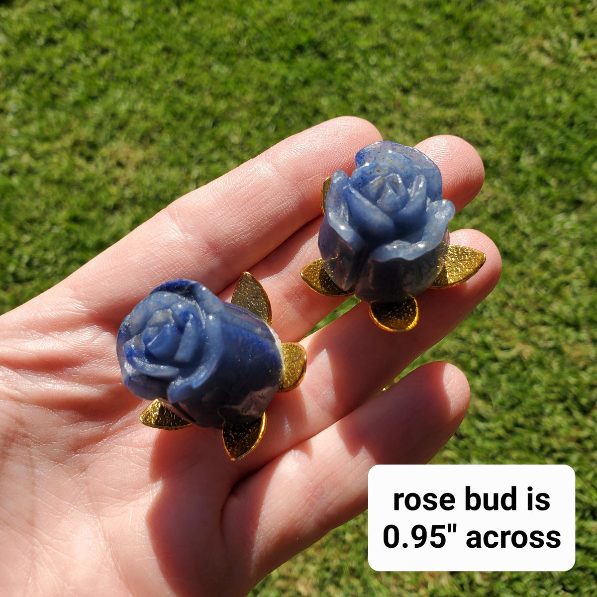Small Blue Aventurine Rose on Gold Stem 6" - Self-Discipline, Inner Strength, Communication - Cute Crystal Flower Healing Gemstone Decor