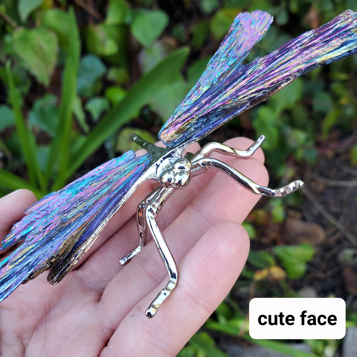 Aura Kyanite Dragonfly on Metal Body - Calming, Clarity, Connection, Communication, Balances Chakras - Kyanite Crystal Dragonfly Statement