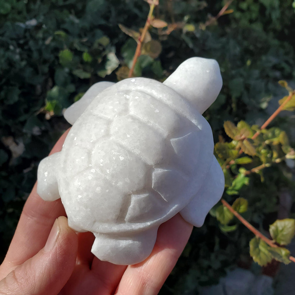 Chunky White Jade Turtle - Brings in Joy, Peace, Calm & Love Energy - Flashy White Turtle Stone Carving Healing Gemstone