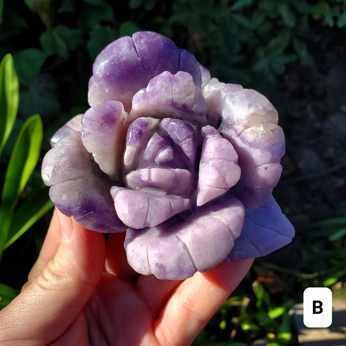 Big Lepidolite Flower - Transitions, Stress Relief, Calming - Purple Rose Carving Lepidolite Healing Stone Statement Piece