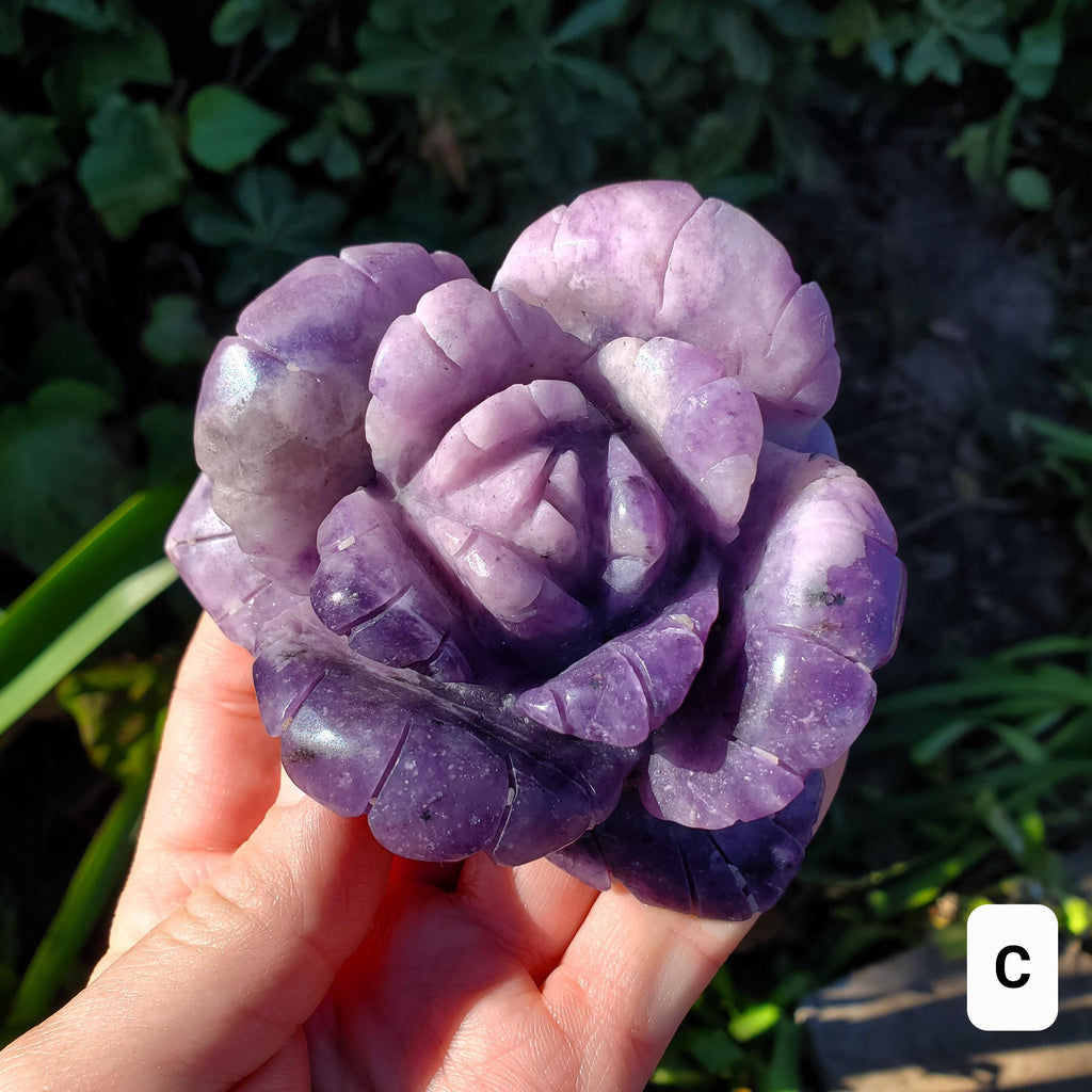 Big Lepidolite Flower - Transitions, Stress Relief, Calming - Purple Rose Carving Lepidolite Healing Stone Statement Piece