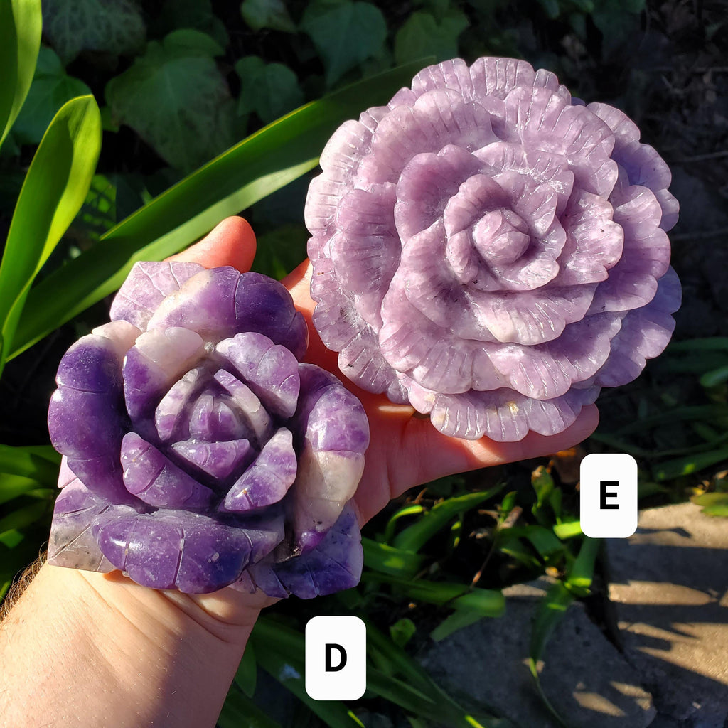 Big Lepidolite Flower - Transitions, Stress Relief, Calming - Purple Rose Carving Lepidolite Healing Stone Statement Piece