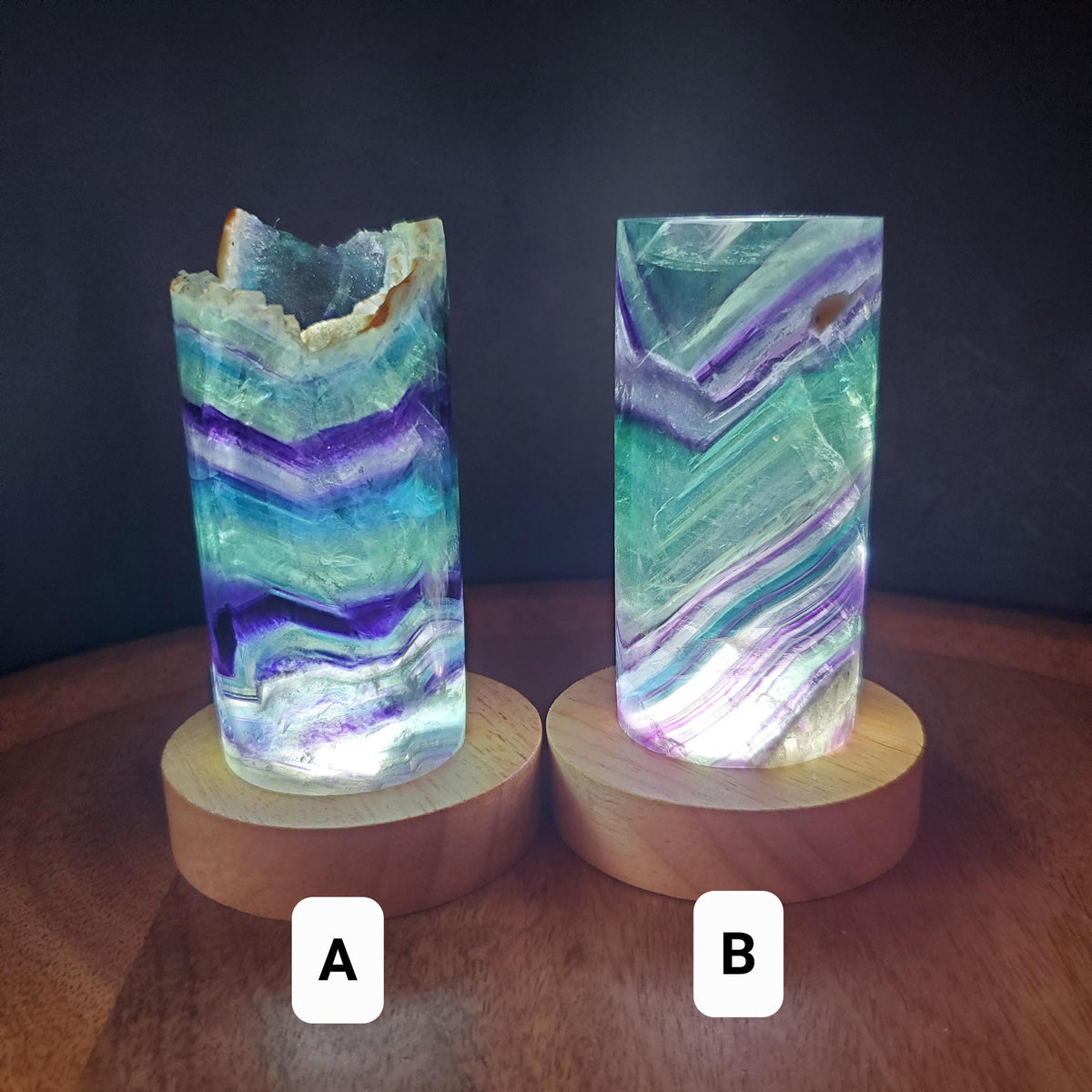 Rainbow Fluorite Lamp (2" wide) - Mental Clarity, Stability, Energetic Protection - Fluorite Accent Light Mood Lighting Crystal Stone