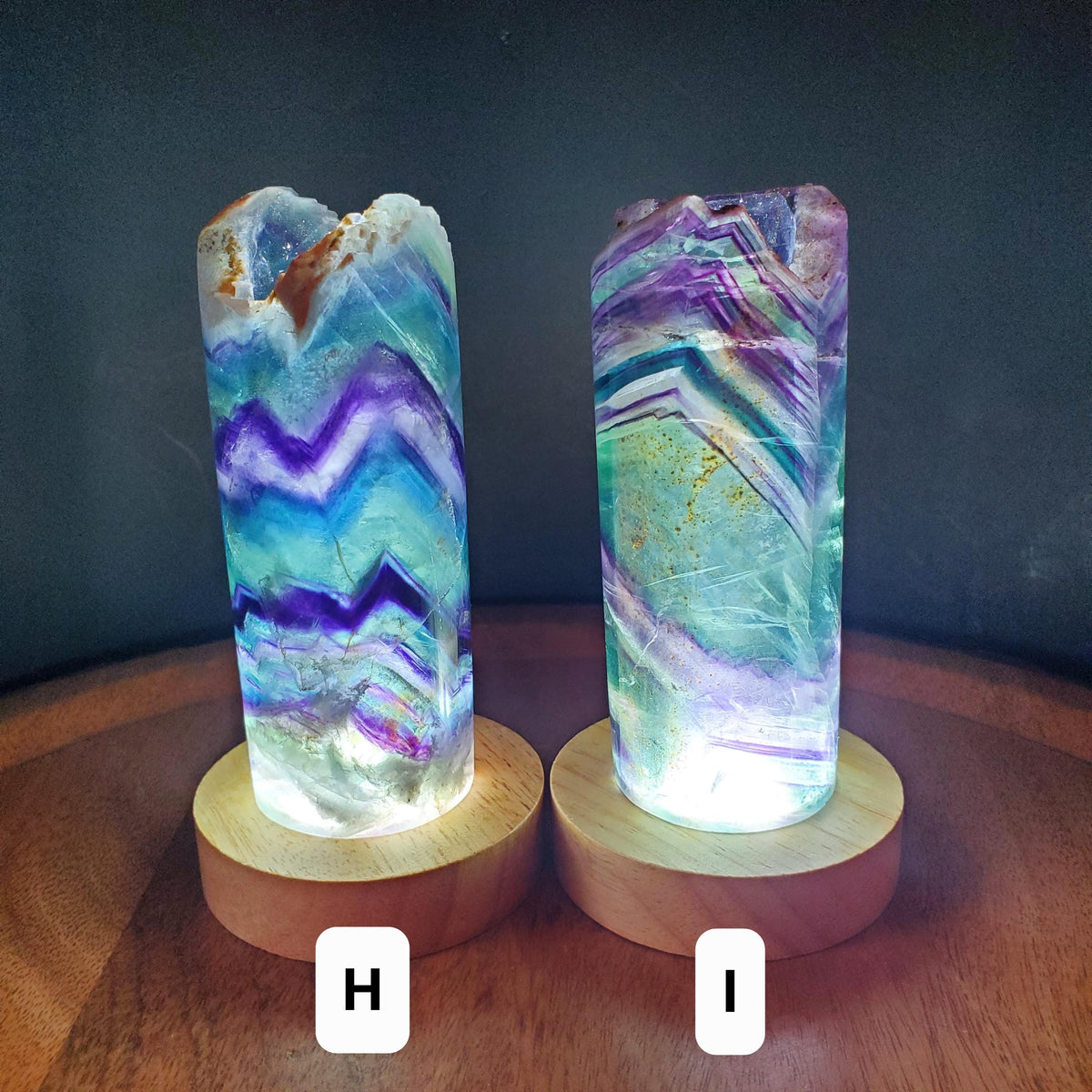 Rainbow Fluorite Lamp (2" wide) - Mental Clarity, Stability, Energetic Protection - Fluorite Accent Light Mood Lighting Crystal Stone