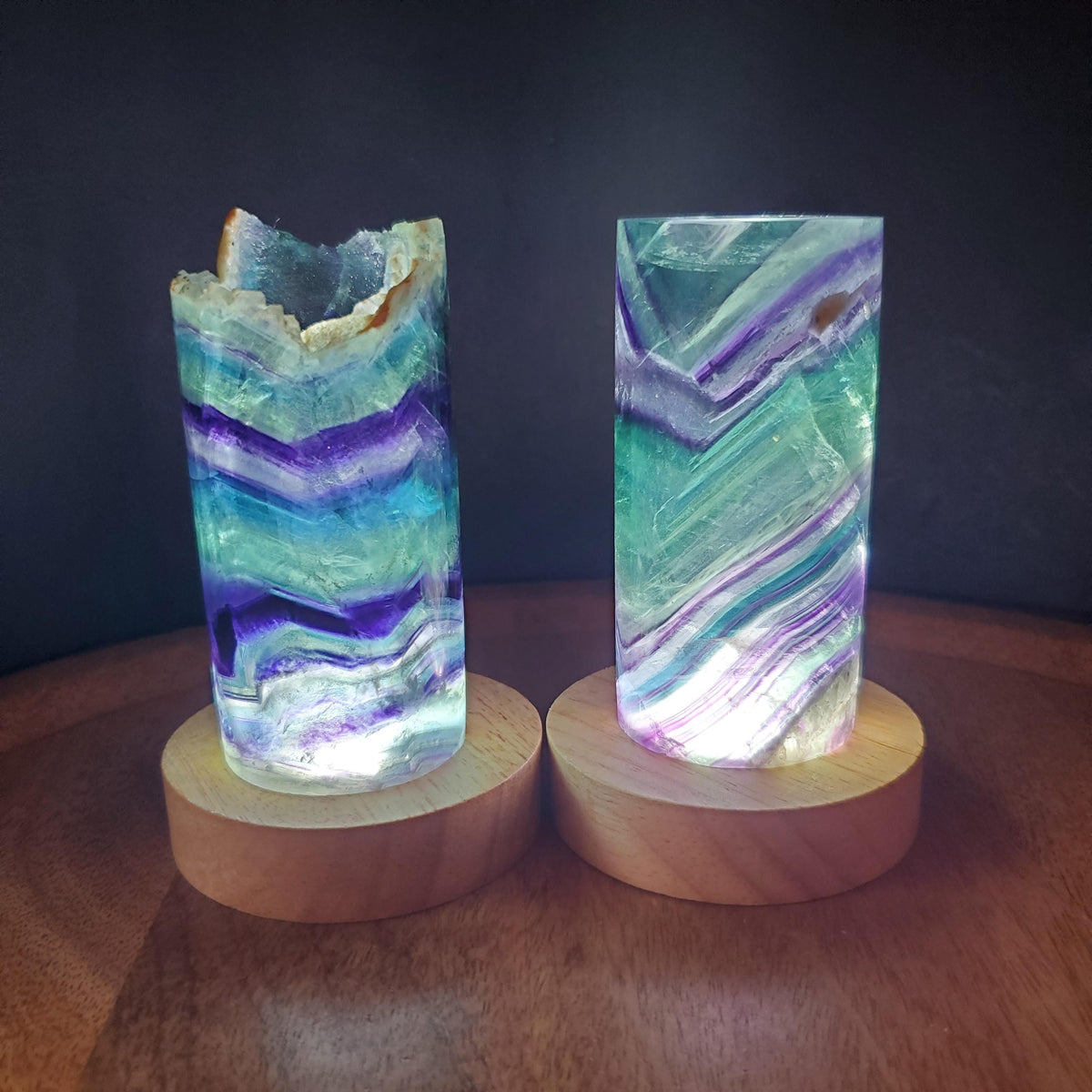 Rainbow Fluorite Lamp (2" wide) - Mental Clarity, Stability, Energetic Protection - Fluorite Accent Light Mood Lighting Crystal Stone