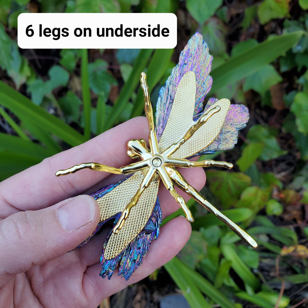 Aura Kyanite Dragonfly on Metal Body - Calming, Clarity, Connection, Communication, Balances Chakras - Kyanite Crystal Dragonfly Statement