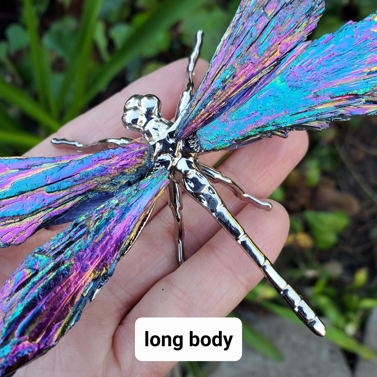 Aura Kyanite Dragonfly on Metal Body - Calming, Clarity, Connection, Communication, Balances Chakras - Kyanite Crystal Dragonfly Statement