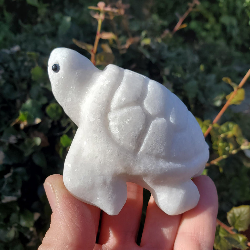 Chunky White Jade Turtle - Brings in Joy, Peace, Calm & Love Energy - Flashy White Turtle Stone Carving Healing Gemstone