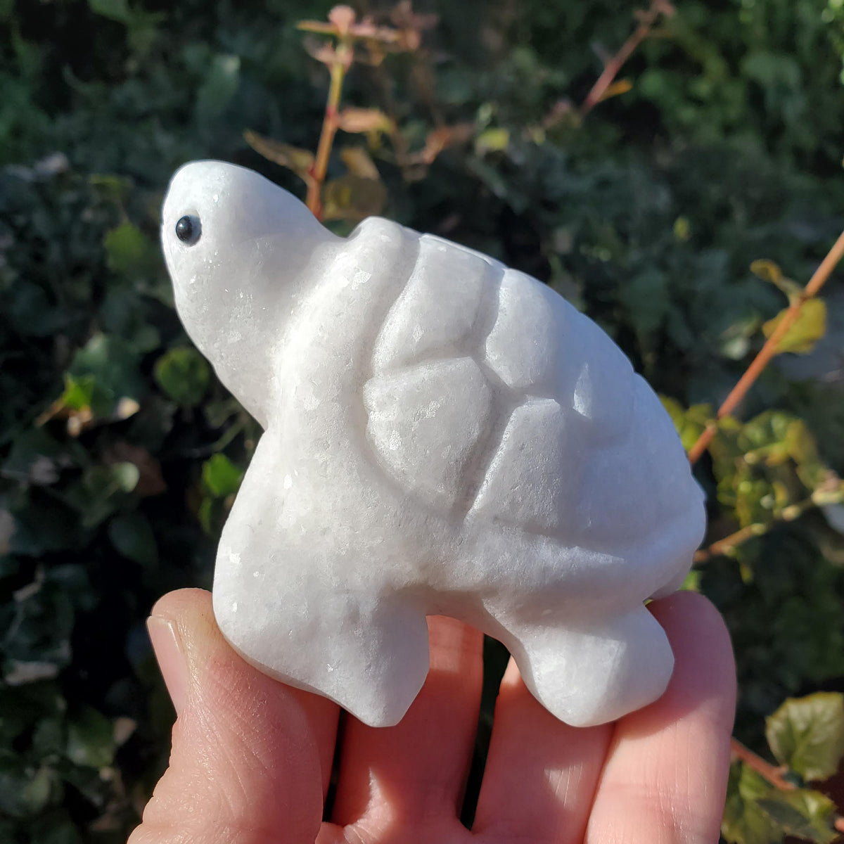 Chunky White Jade Turtle - Brings in Joy, Peace, Calm & Love Energy - Flashy White Turtle Stone Carving Healing Gemstone