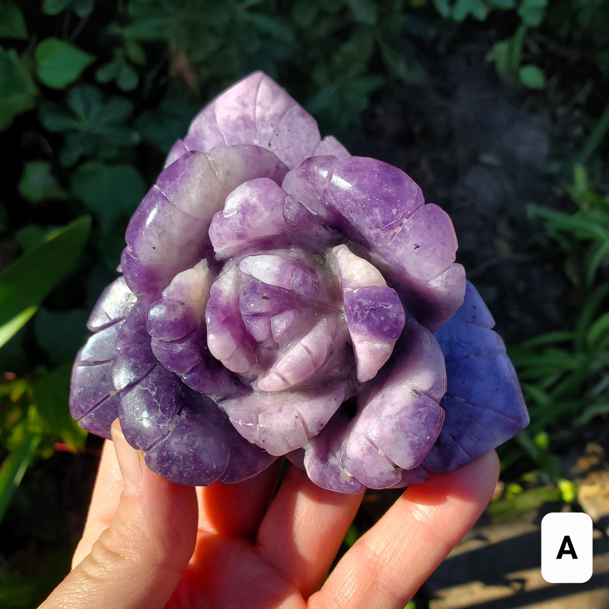 Big Lepidolite Flower - Transitions, Stress Relief, Calming - Purple Rose Carving Lepidolite Healing Stone Statement Piece