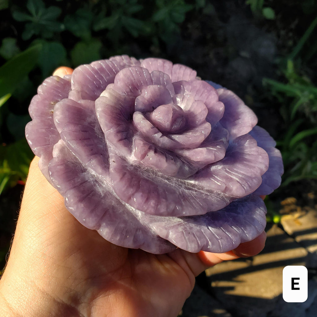 Big Lepidolite Flower - Transitions, Stress Relief, Calming - Purple Rose Carving Lepidolite Healing Stone Statement Piece