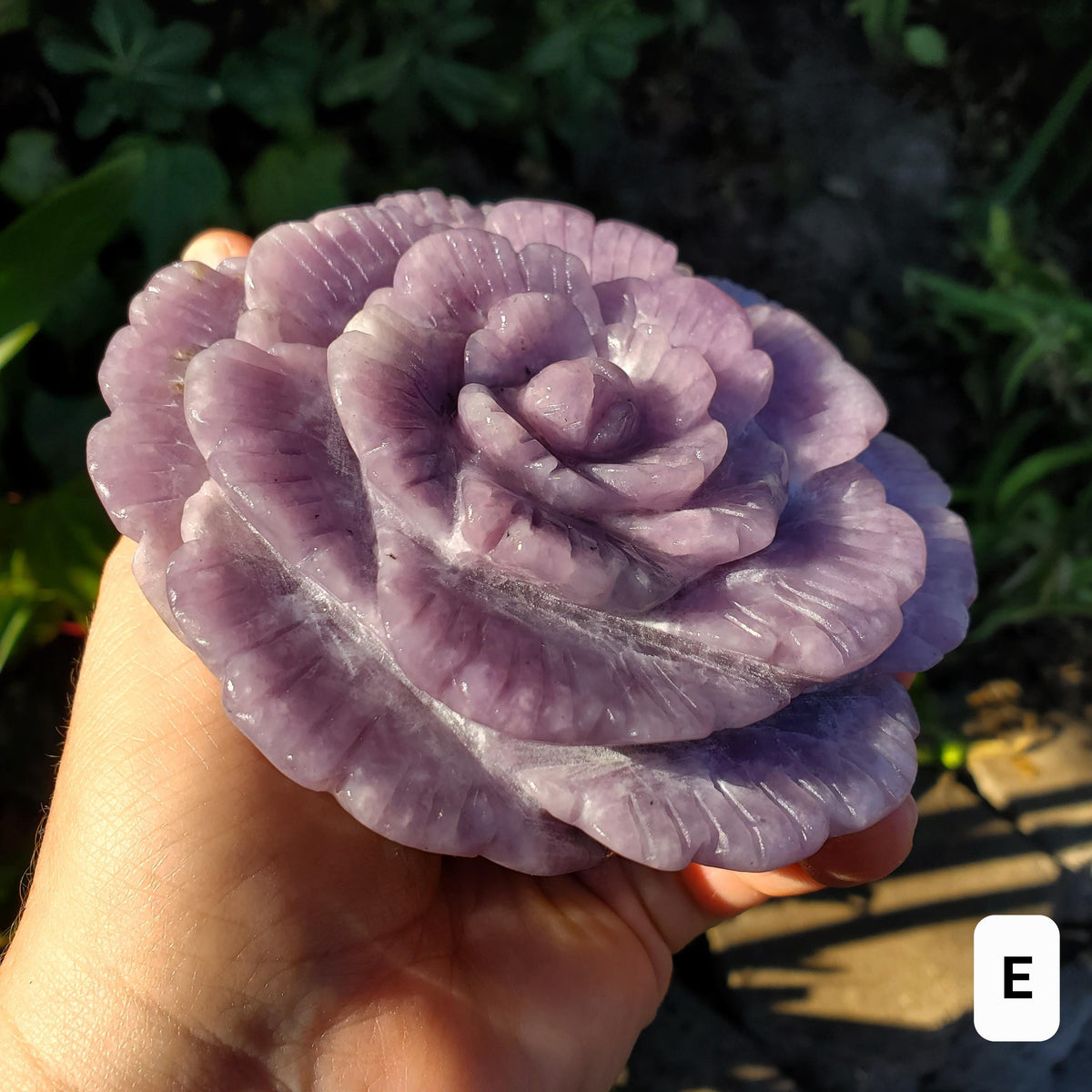 Big Lepidolite Flower - Transitions, Stress Relief, Calming - Purple Rose Carving Lepidolite Healing Stone Statement Piece