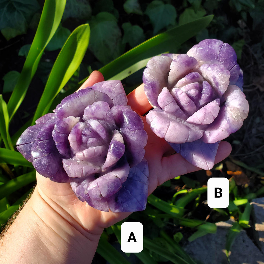 Big Lepidolite Flower - Transitions, Stress Relief, Calming - Purple Rose Carving Lepidolite Healing Stone Statement Piece