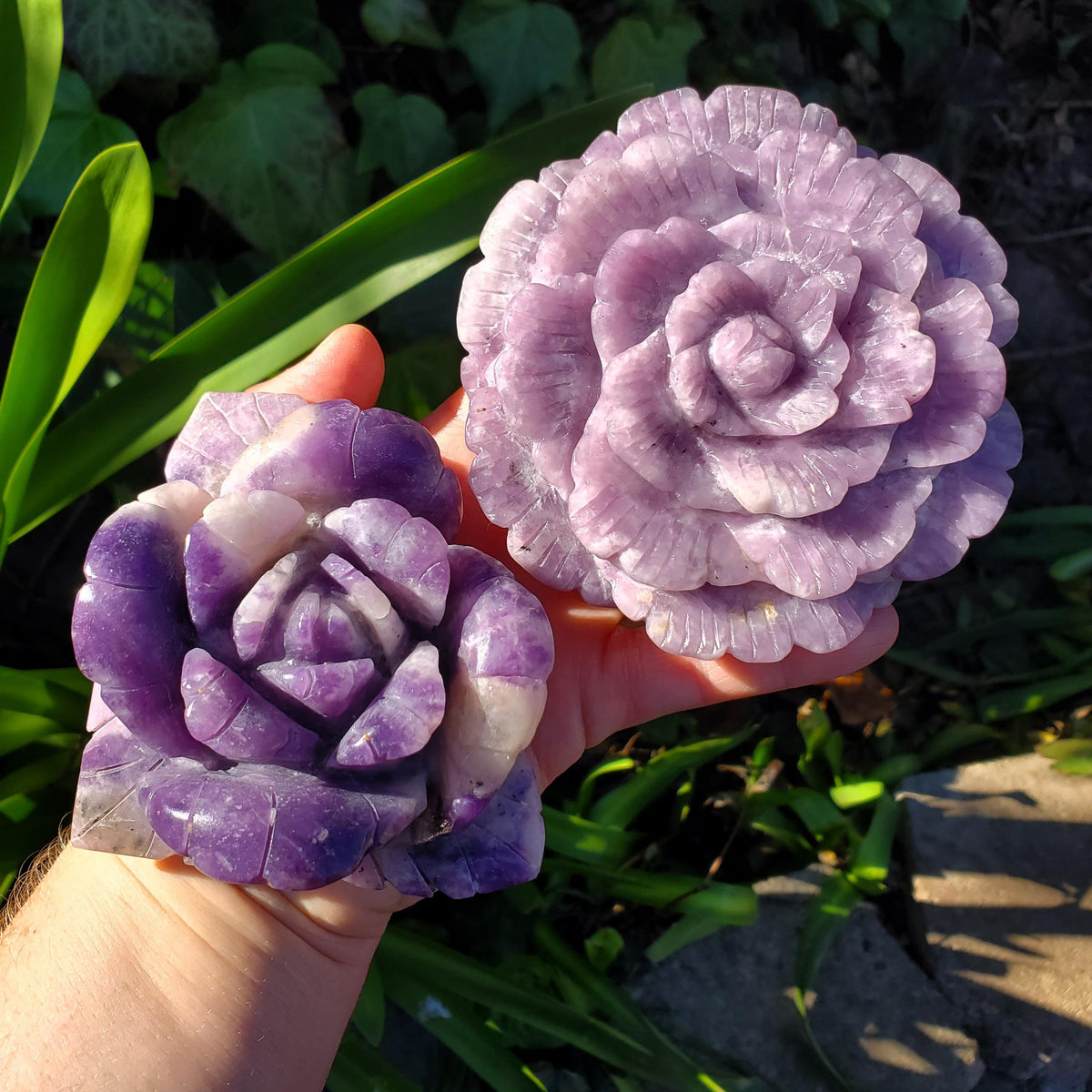 Big Lepidolite Flower - Transitions, Stress Relief, Calming - Purple Rose Carving Lepidolite Healing Stone Statement Piece