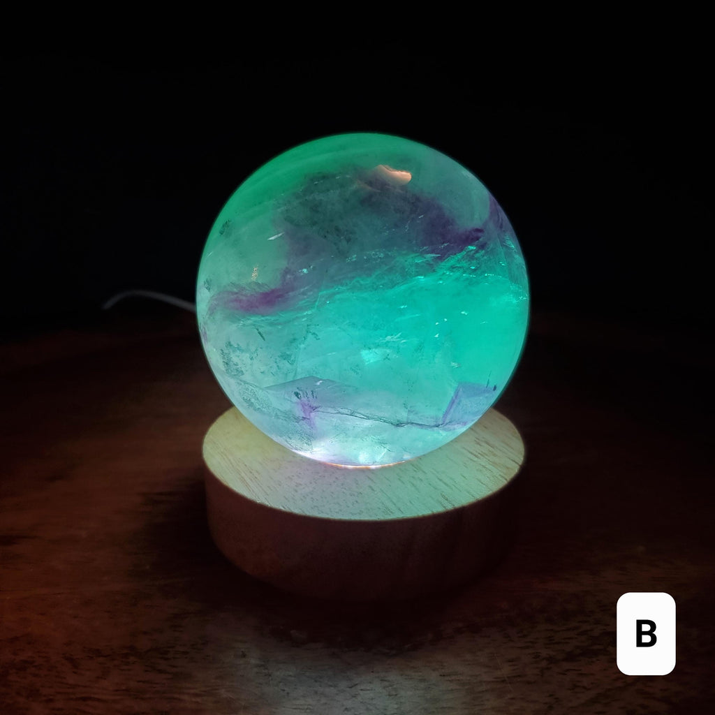 Rainbow Fluorite Sphere Lamp - Mental Clarity, Stability, Energetic Protection - Fluorite Accent Light Mood Lighting Crystal Stone