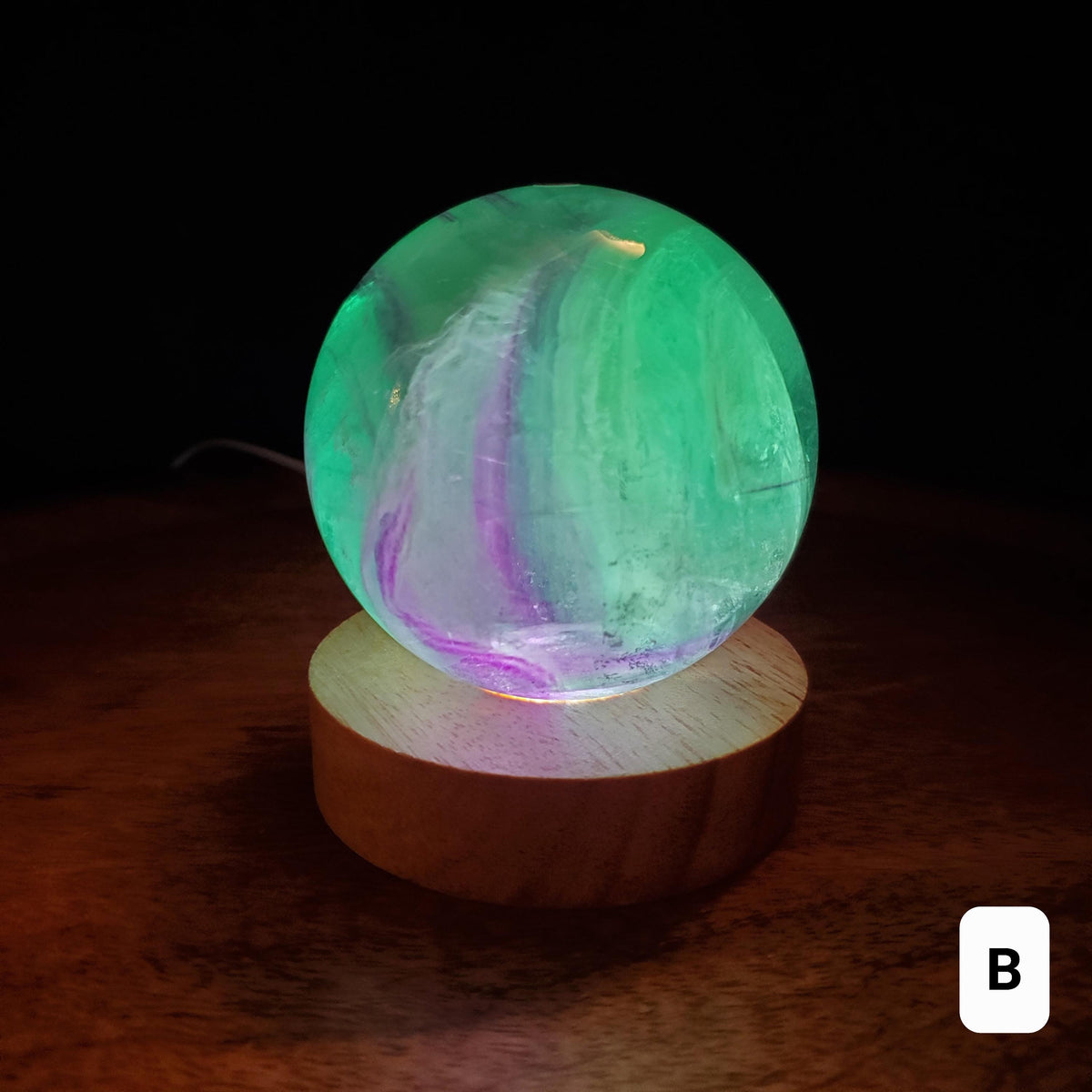 Rainbow Fluorite Sphere Lamp - Mental Clarity, Stability, Energetic Protection - Fluorite Accent Light Mood Lighting Crystal Stone