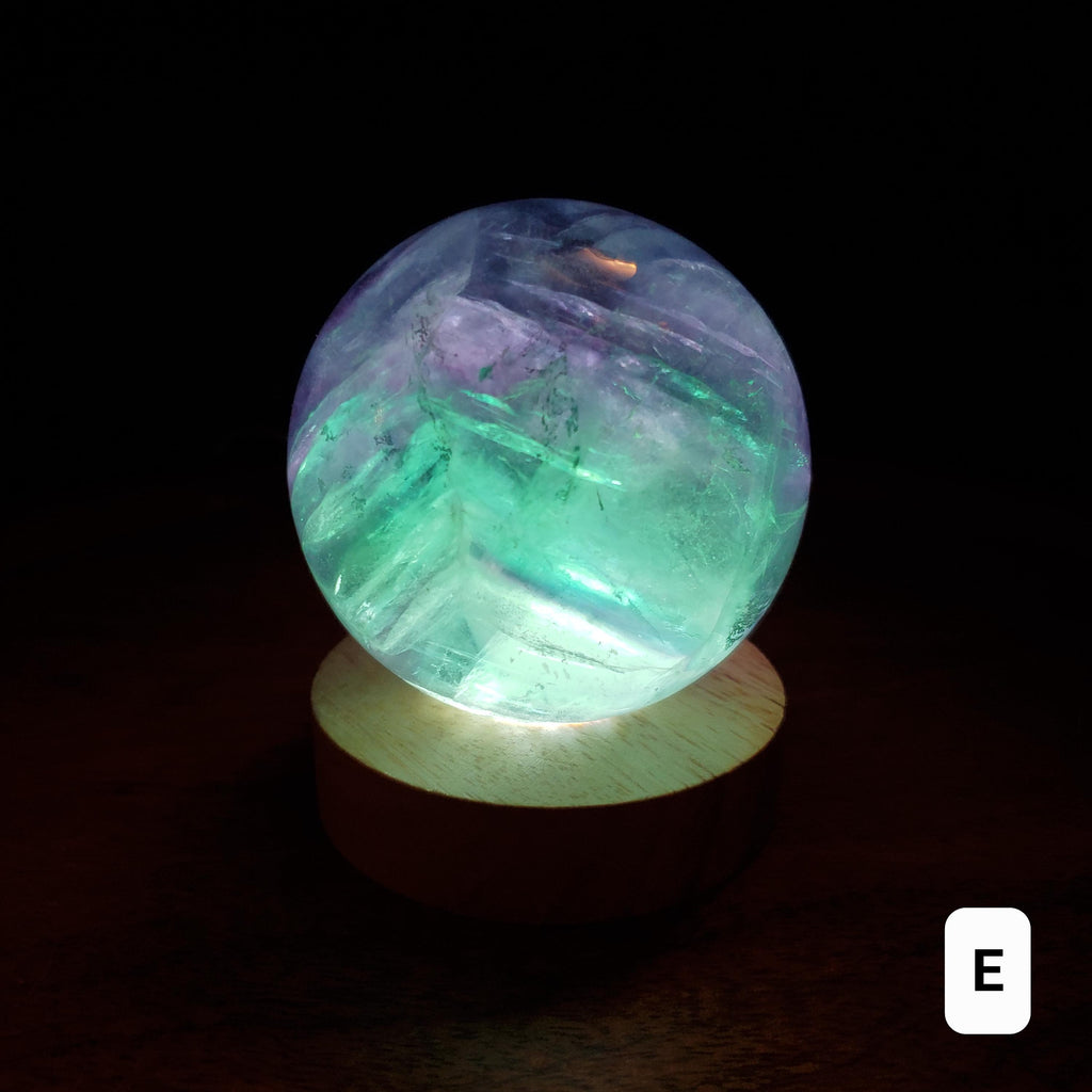 Rainbow Fluorite Sphere Lamp - Mental Clarity, Stability, Energetic Protection - Fluorite Accent Light Mood Lighting Crystal Stone