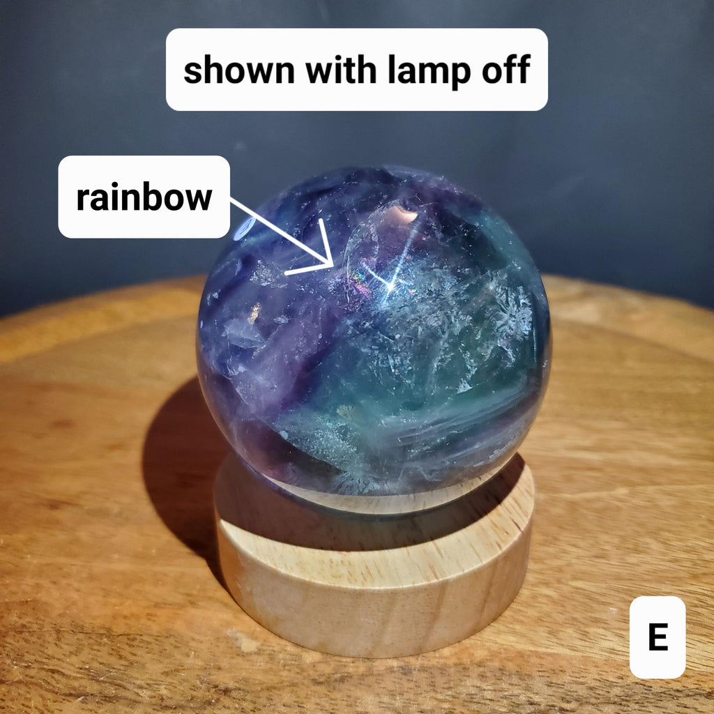 Rainbow Fluorite Sphere Lamp - Mental Clarity, Stability, Energetic Protection - Fluorite Accent Light Mood Lighting Crystal Stone
