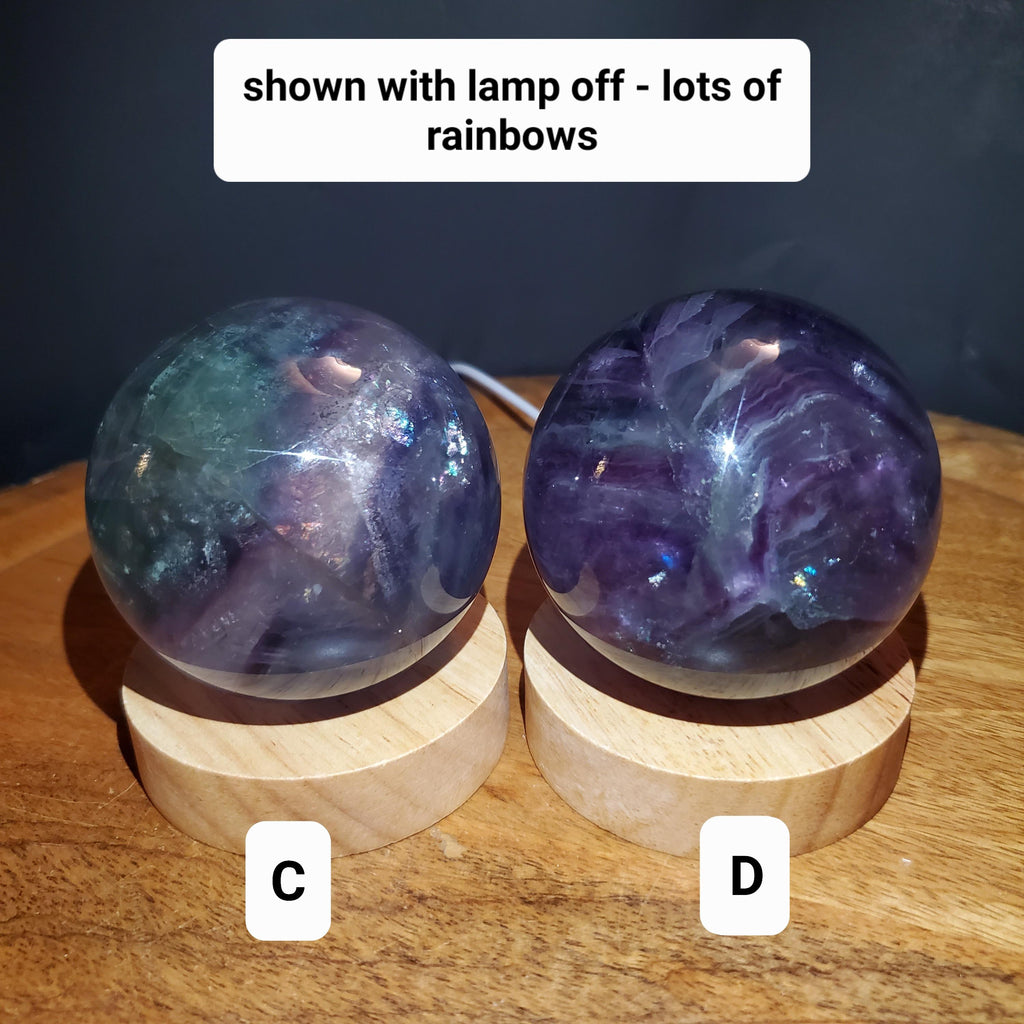 Rainbow Fluorite Sphere Lamp - Mental Clarity, Stability, Energetic Protection - Fluorite Accent Light Mood Lighting Crystal Stone