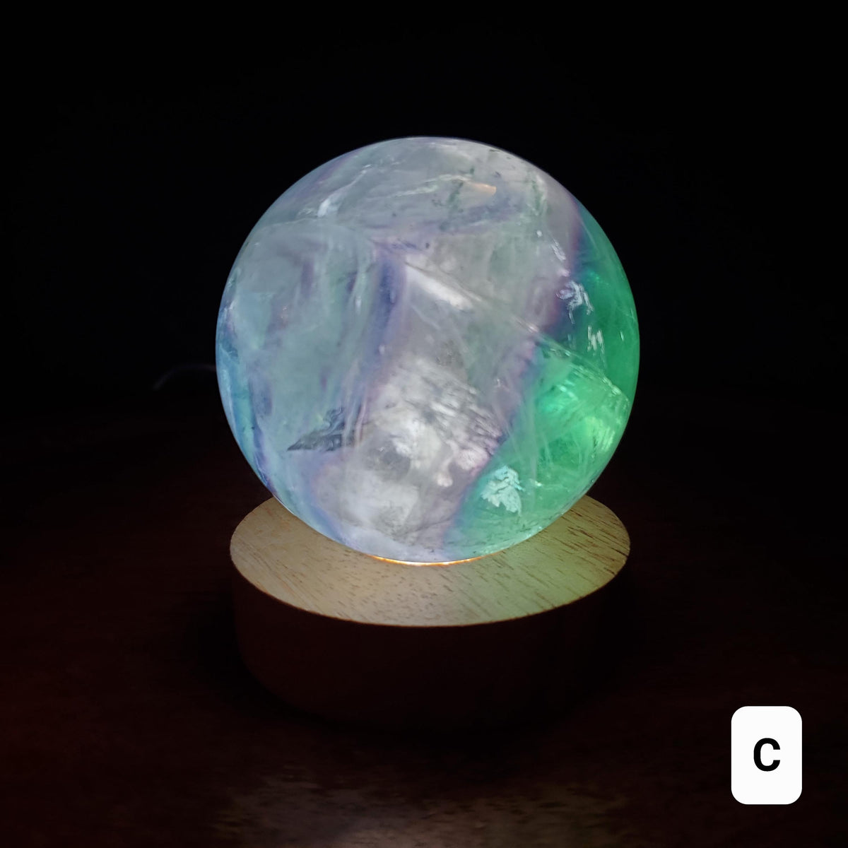 Rainbow Fluorite Sphere Lamp - Mental Clarity, Stability, Energetic Protection - Fluorite Accent Light Mood Lighting Crystal Stone