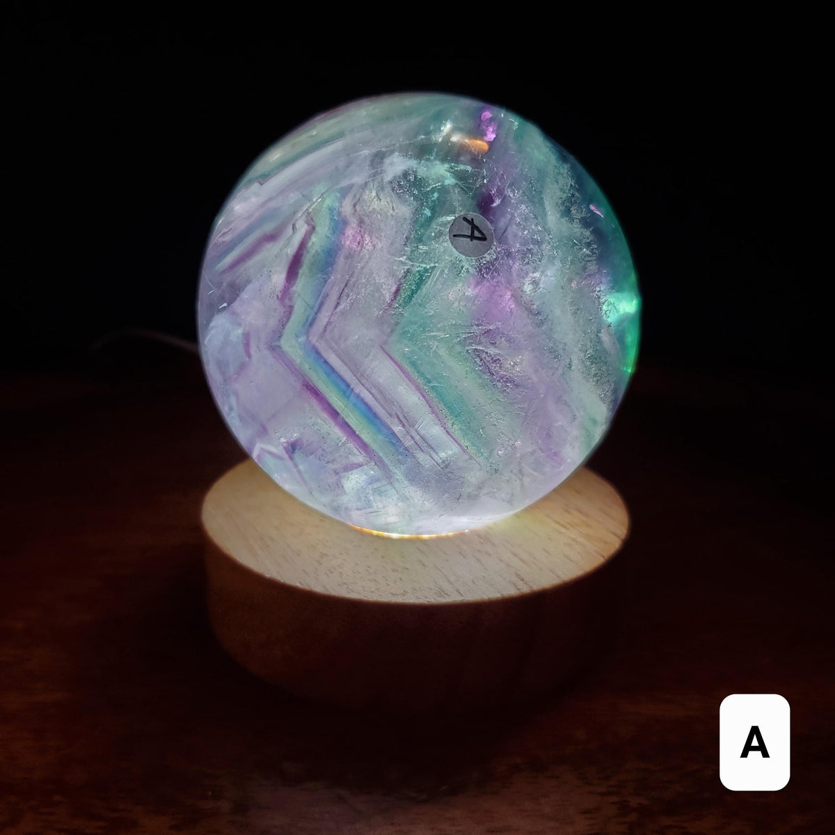 Rainbow Fluorite Sphere Lamp - Mental Clarity, Stability, Energetic Protection - Fluorite Accent Light Mood Lighting Crystal Stone