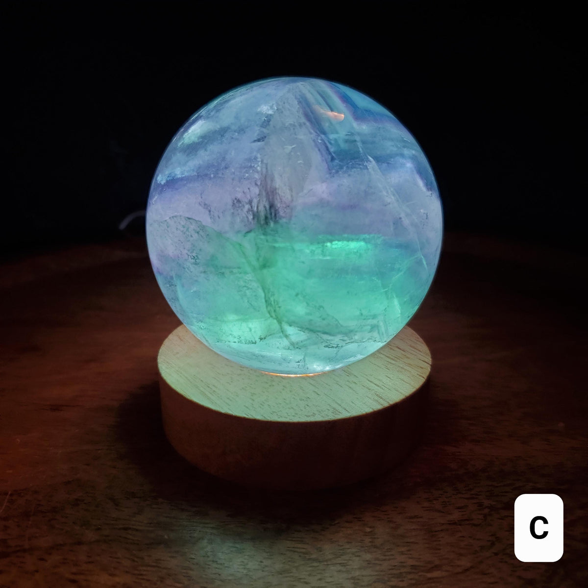 Rainbow Fluorite Sphere Lamp - Mental Clarity, Stability, Energetic Protection - Fluorite Accent Light Mood Lighting Crystal Stone