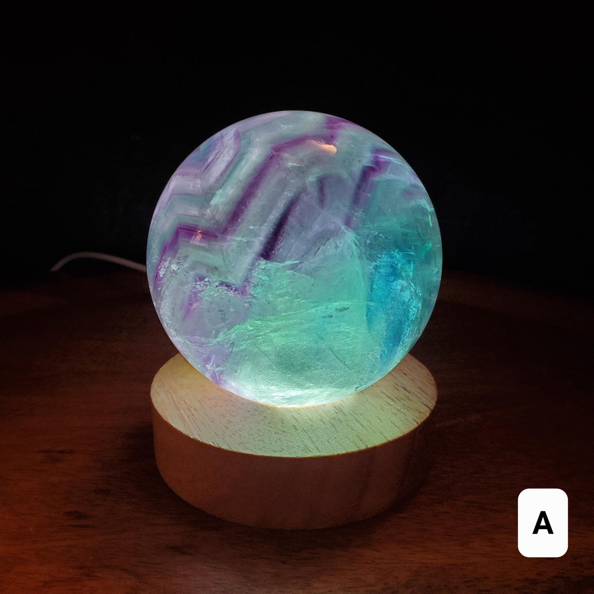 Rainbow Fluorite Sphere Lamp - Mental Clarity, Stability, Energetic Protection - Fluorite Accent Light Mood Lighting Crystal Stone