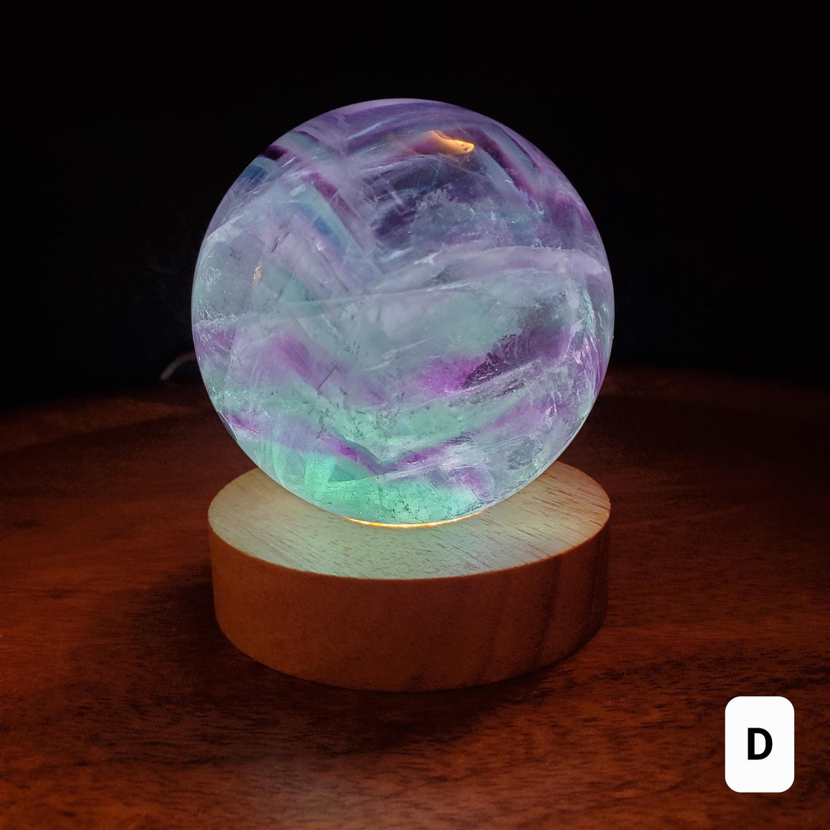 Rainbow Fluorite Sphere Lamp - Mental Clarity, Stability, Energetic Protection - Fluorite Accent Light Mood Lighting Crystal Stone