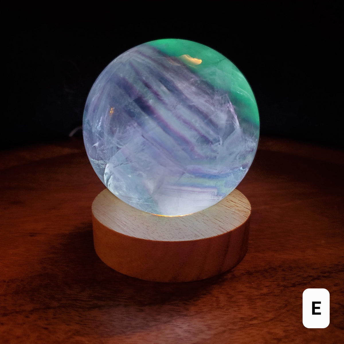Rainbow Fluorite Sphere Lamp - Mental Clarity, Stability, Energetic Protection - Fluorite Accent Light Mood Lighting Crystal Stone