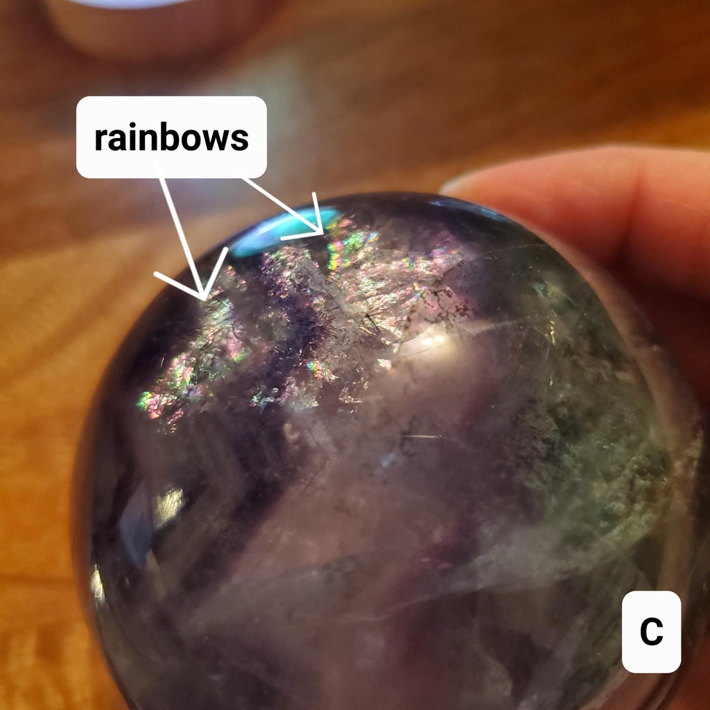 Rainbow Fluorite Sphere Lamp - Mental Clarity, Stability, Energetic Protection - Fluorite Accent Light Mood Lighting Crystal Stone