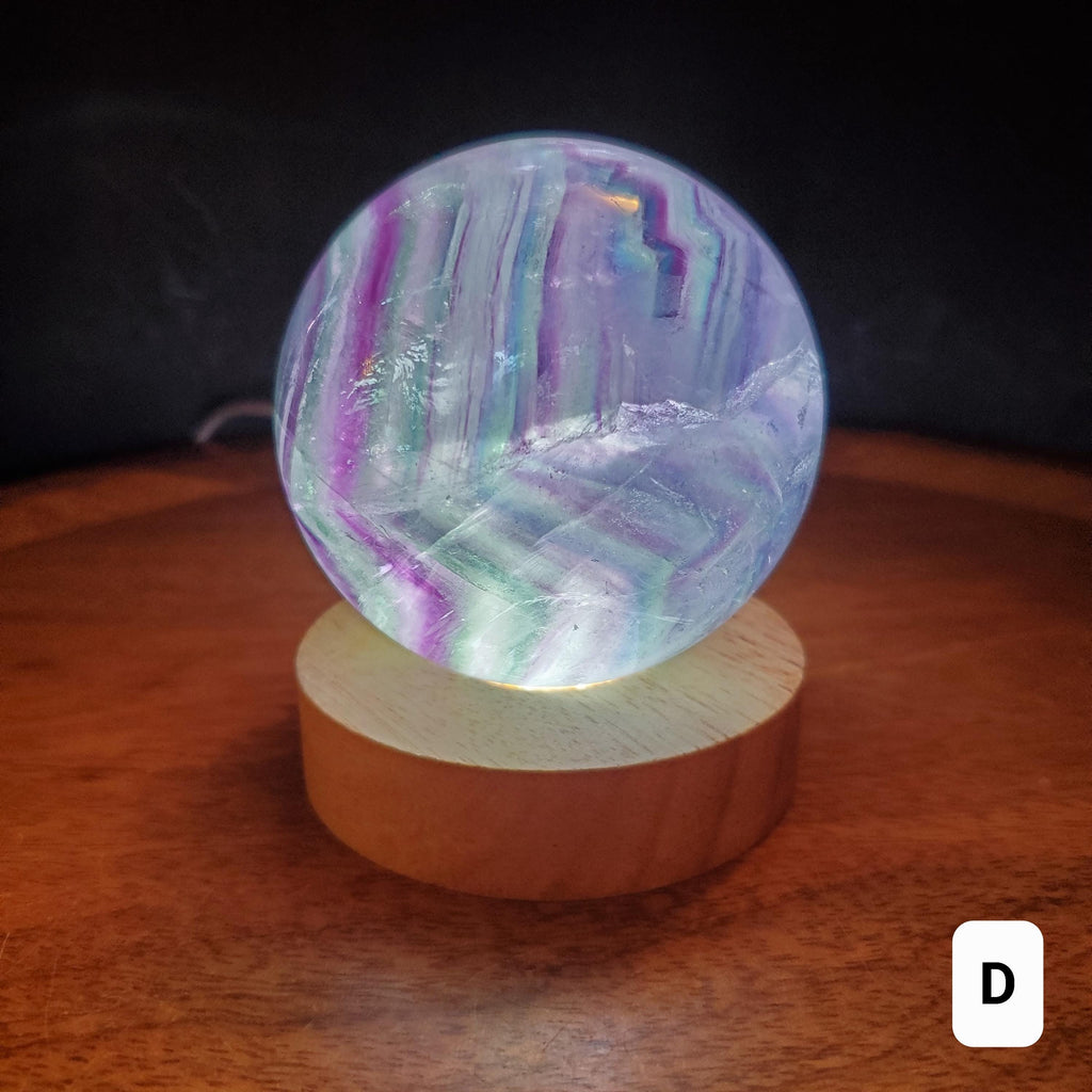 Rainbow Fluorite Sphere Lamp - Mental Clarity, Stability, Energetic Protection - Fluorite Accent Light Mood Lighting Crystal Stone
