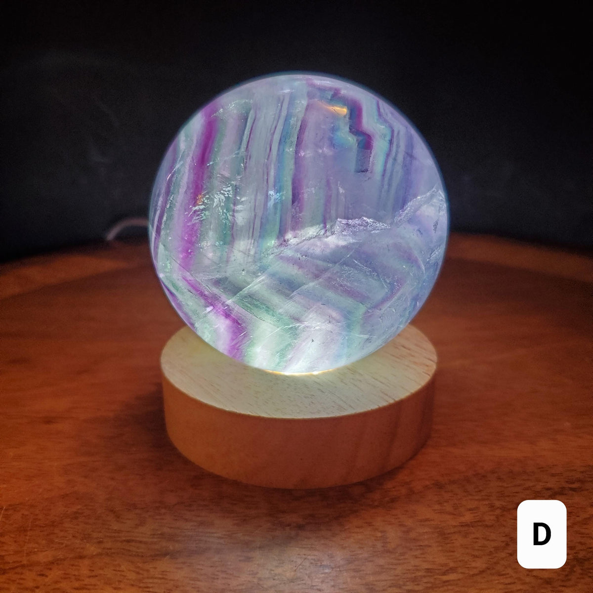 Rainbow Fluorite Sphere Lamp - Mental Clarity, Stability, Energetic Protection - Fluorite Accent Light Mood Lighting Crystal Stone