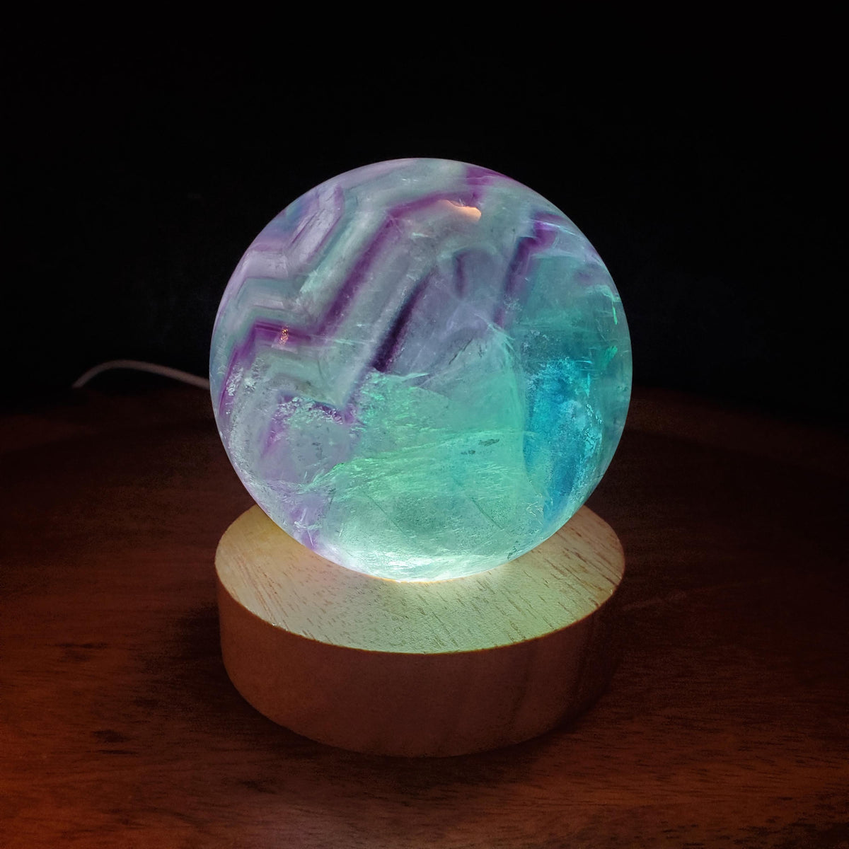Rainbow Fluorite Sphere Lamp - Mental Clarity, Stability, Energetic Protection - Fluorite Accent Light Mood Lighting Crystal Stone