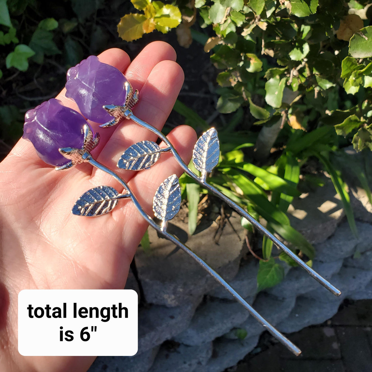 Small Purple Fluorite Rose - Clarity, Peace, Logic, Protection - Silver Stem Rose Gemstone Crystal Rose Statement
