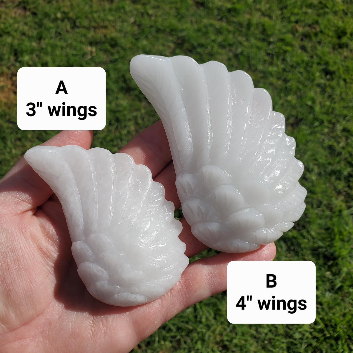 White Jade Angel Wings on Metal Stand - Peaceful, Calm, Joy, Love Energy - White Angel Wings Statement Display Healing Gemstone