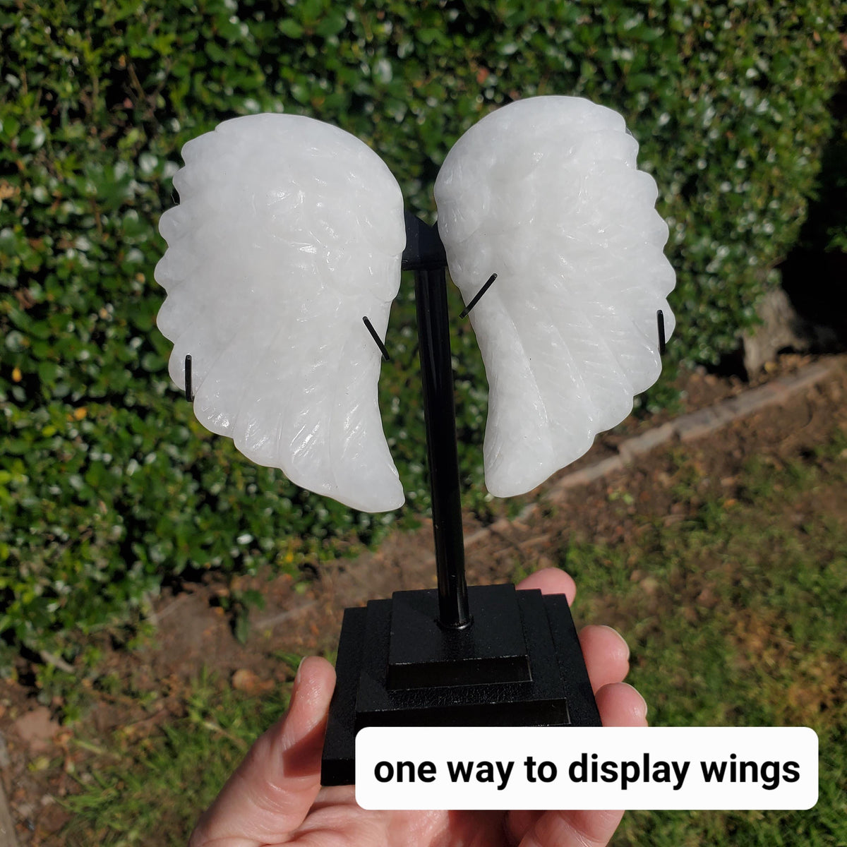 White Jade Angel Wings on Metal Stand - Peaceful, Calm, Joy, Love Energy - White Angel Wings Statement Display Healing Gemstone