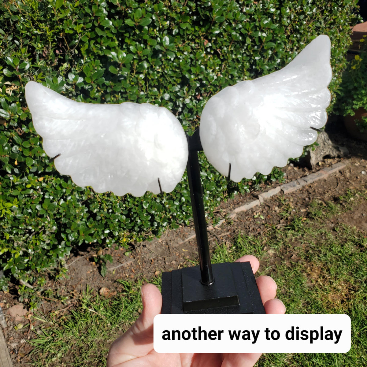 White Jade Angel Wings on Metal Stand - Peaceful, Calm, Joy, Love Energy - White Angel Wings Statement Display Healing Gemstone