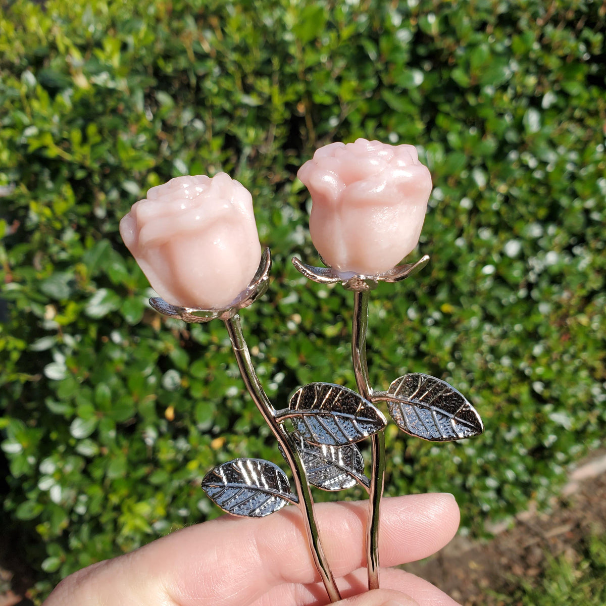 Small Pink Opal Rose on Stem - Activates Heart Chakra, Strengthens Connection To Yourself, Individuality - Pink Crystal Flower Valentine
