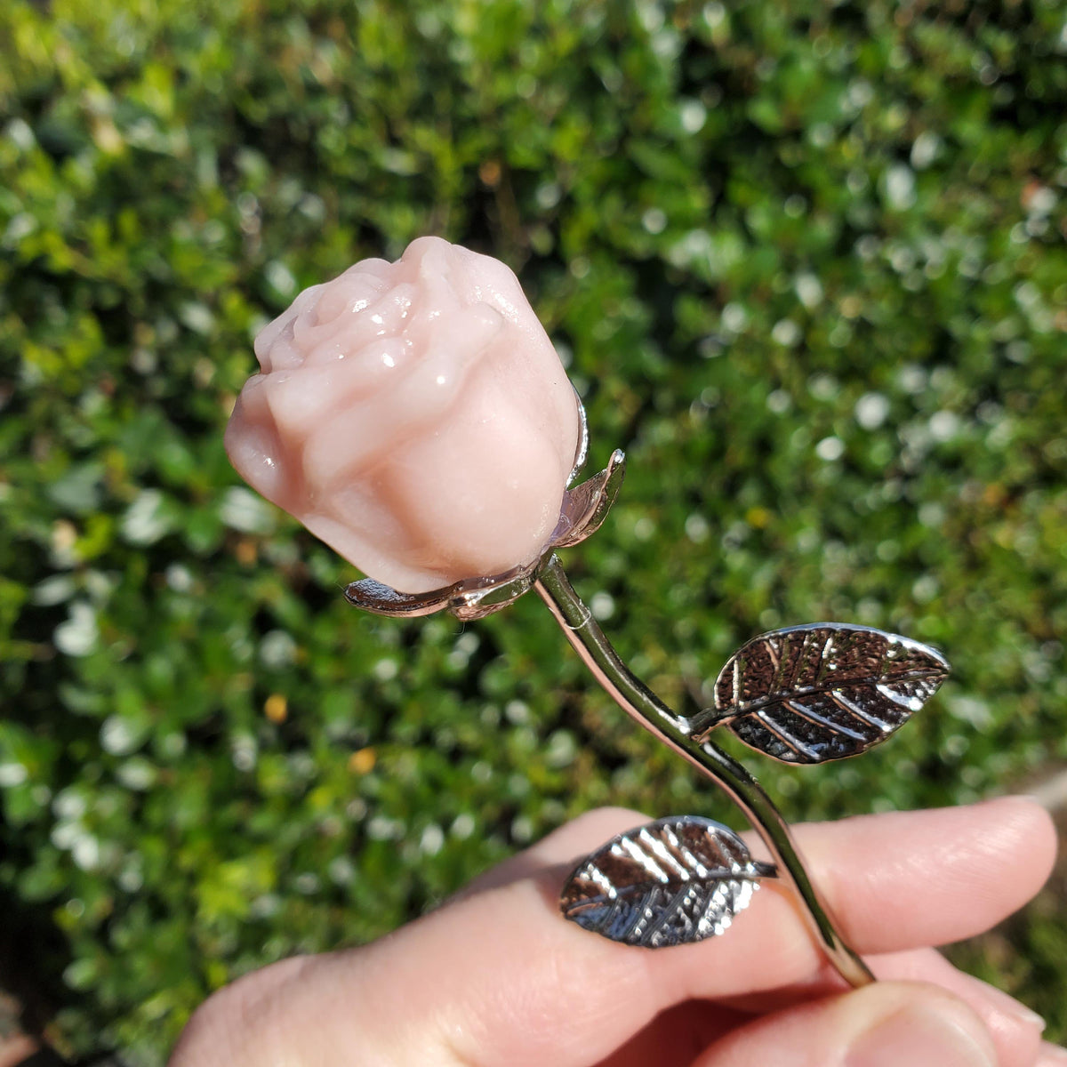 Small Pink Opal Rose on Stem - Activates Heart Chakra, Strengthens Connection To Yourself, Individuality - Pink Crystal Flower Valentine