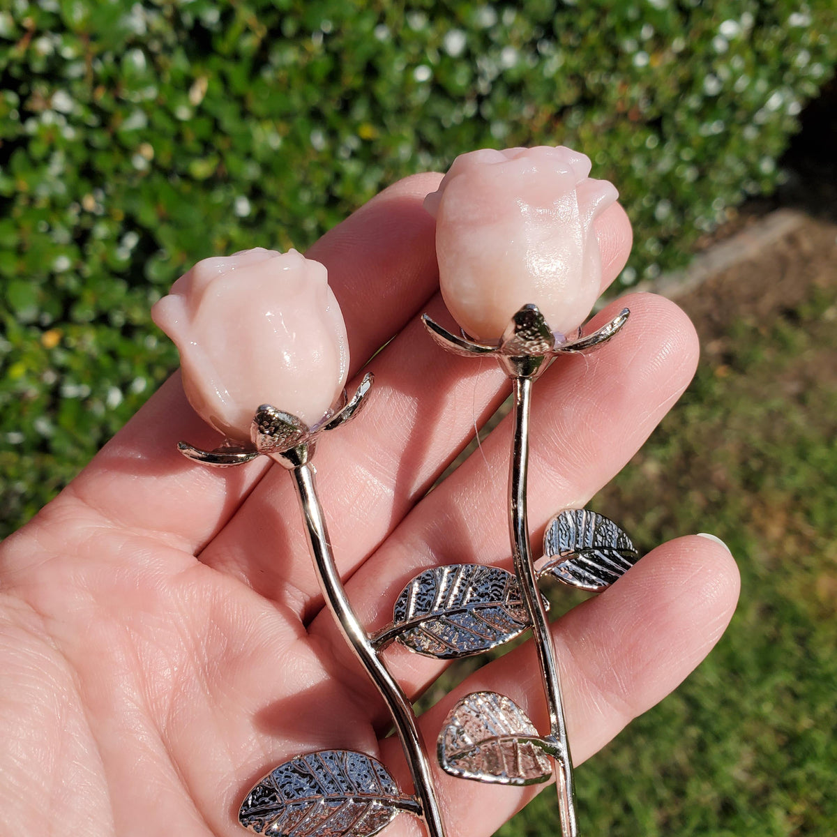 Small Pink Opal Rose on Stem - Activates Heart Chakra, Strengthens Connection To Yourself, Individuality - Pink Crystal Flower Valentine