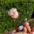 Small Pink Opal Rose on Stem - Activates Heart Chakra, Strengthens Connection To Yourself, Individuality - Pink Crystal Flower Valentine