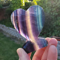 Rainbow Fluorite Standing Heart - Mental Concentration, Energetic Protection, Positivity - Fluorite Carved Crystal Heart Healing Gemstone