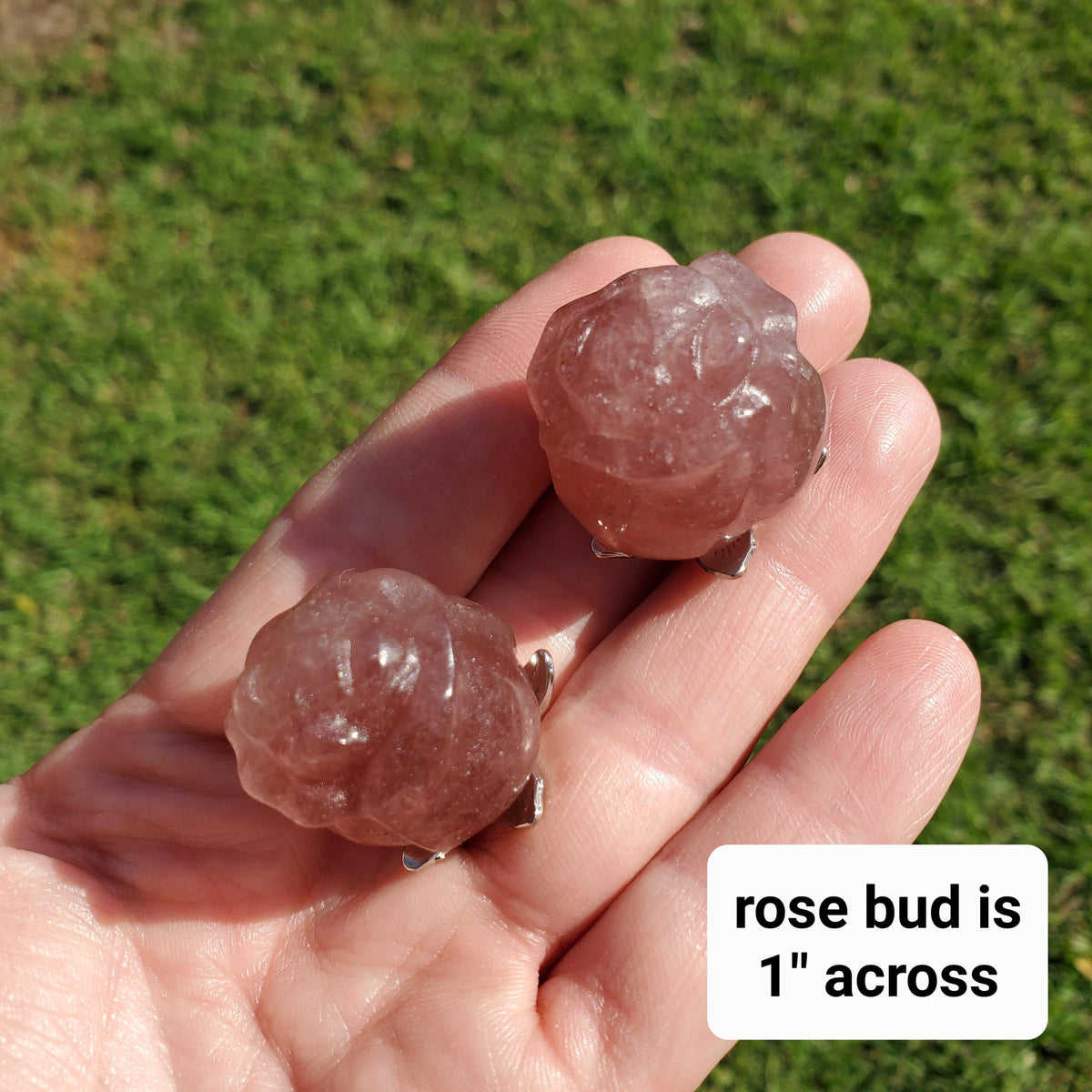 Small Strawberry Quartz Rose on Metal Stem - Universal Love, Gratitude, Generosity, Compassion - 6" Long Tanzberry Flower