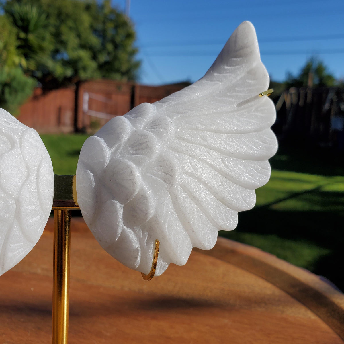 White Jade Angel Wings on Metal Stand - Peaceful, Calm, Joy, Love Energy - White Angel Wings Statement Display Healing Gemstone