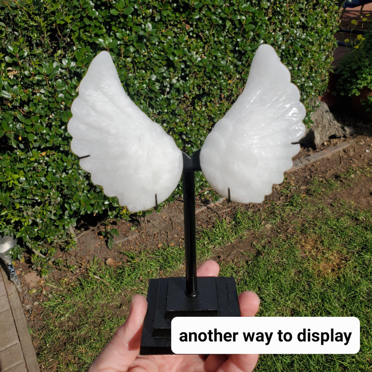 White Jade Angel Wings on Metal Stand - Peaceful, Calm, Joy, Love Energy - White Angel Wings Statement Display Healing Gemstone