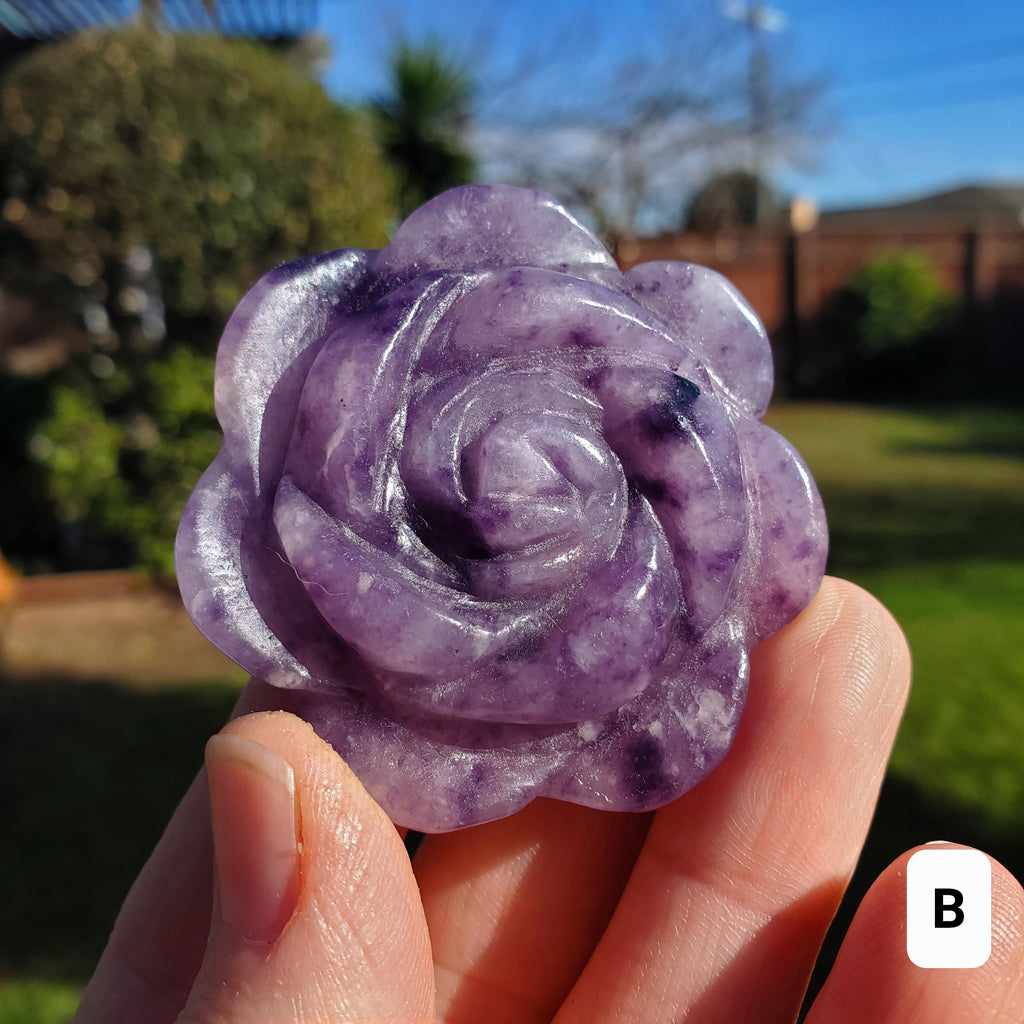 Small Lepidolite Flower - Helps You Through Change, Anti-Anxiety, Calming, Relaxing - Purple Flower Carving Lepidolite Healing Stone