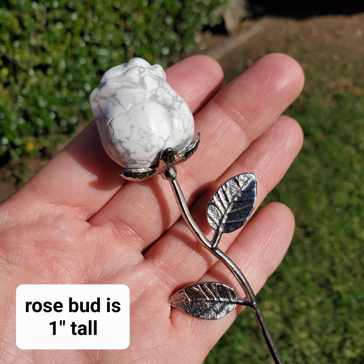 Small Howlite Flower on Metal Stem - Calm, Confidence, Emotional Healing, Grounding - Howlite Crystal Flower Healing Gemstone
